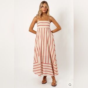 Petal & Pup Cream Maxi Dress with Red Stripes